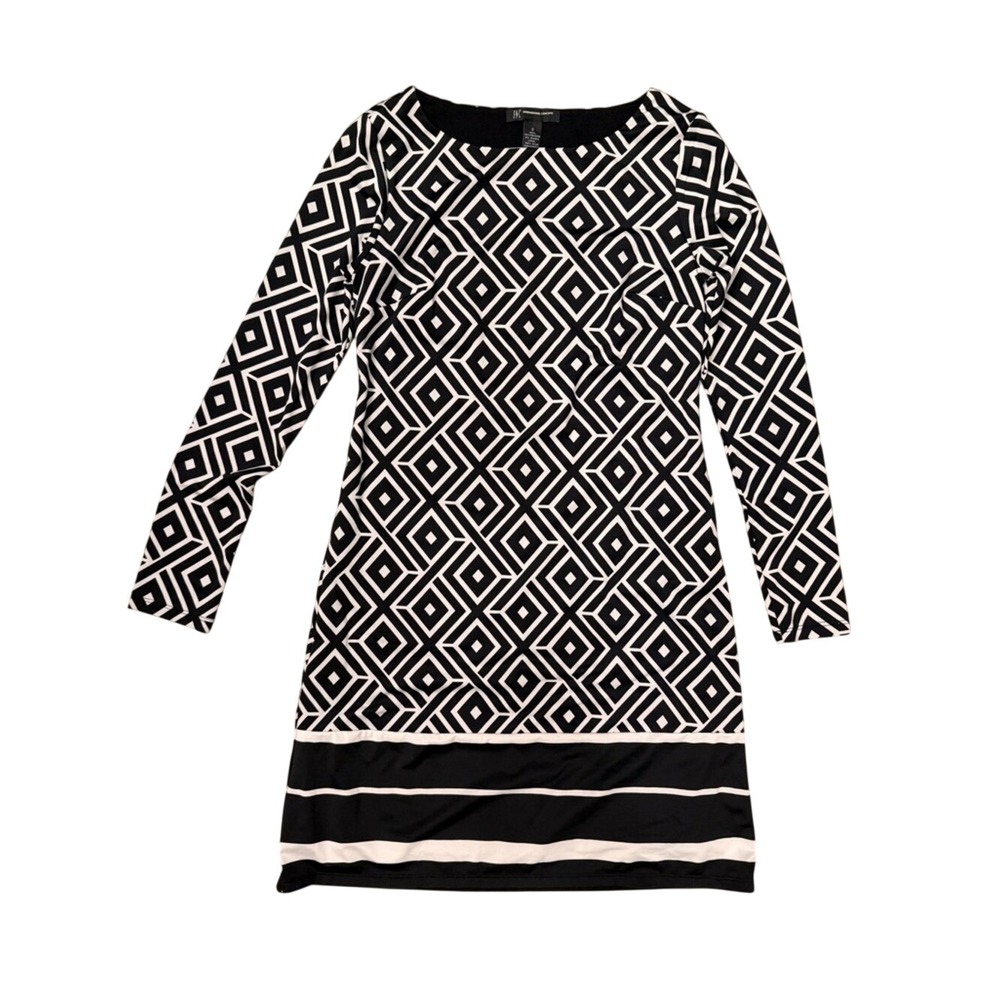 INC Black and White Geometric Shift Dress Women's Small Work Career Mod‎ Retro